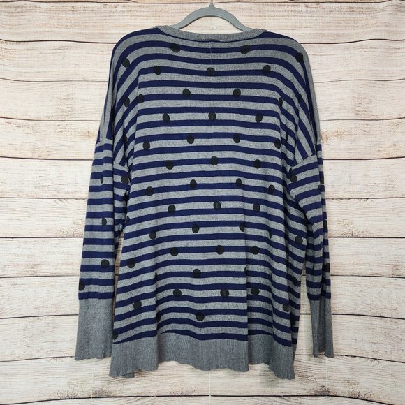 Lane Bryant Sweater Pullover Long Sleeve Polka Dots Striped Gray Blue Size 18/20 - Picture 9 of 12